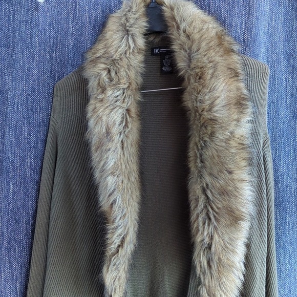 INC International Concepts Womens  Front Cardigan Sweater Faux Fur Trim Taupe 2X - Picture 8 of 10